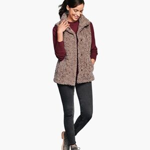 Johnston & Murphy Taupe Teddy Snap Sherpa Button Up Vest Women’s Medium